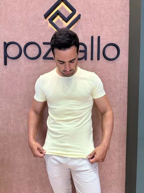 Camiseta Slim Fit Corte Reto Algodão Mais Elastano Forma Pequena Amarelo BeBê